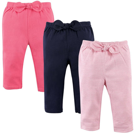 Hudson Baby Pantalons Bébé en Coton, Lot de 3, Rayures Rose Clair, 18-24 Mois