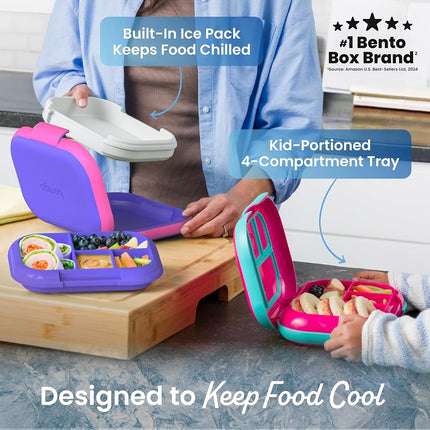 Bentgo® Kids Chill Lunch Box - Bento-Style Lunch Solution with 4 Compartments and Removable Ice Pack for Meals and Snacks On-The-Go - Leak-Proof, Dishwasher Safe, Patented Design (Fuchsia/Teal)