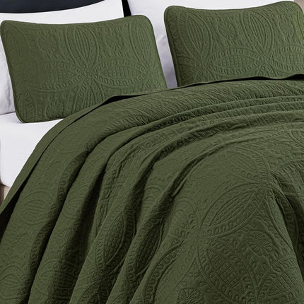 Chezmoi Collection Austin 3-Piece Oversized Bedspread Coverlet Set (Queen, Cypress Green)