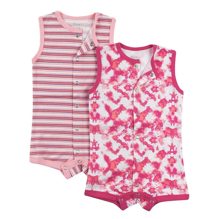 Hanes unisex-baby Ultimate Sleeveless Rompers for Boys & Girls, 2-pack, Pinks, 12-18 Months