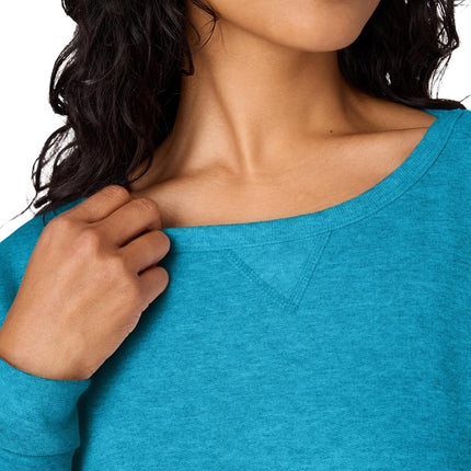 Hanes Womens Ecosmart V-Notch Crewneck Sweatshirt, Fleece Pullover Sweatshirt For Women, Bold Blue Heather, Medium