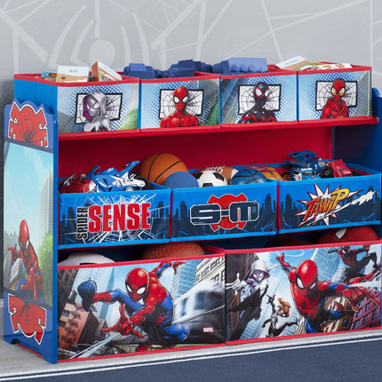 Delta Children Marvel Spider-Man Deluxe - Organizador de juguetes de 9 contenedores para almacenar y diseño de contenedores por