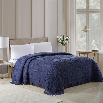Beatrice Home Fashions Bedspread, Chenille, Navy, Twin