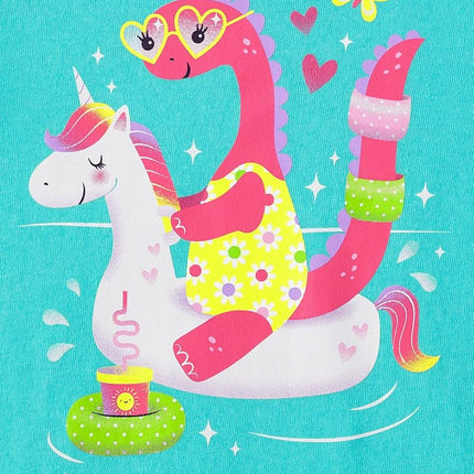 The Children's Place Camisetas gráficas de manga corta de animales para bebé y niña pequeña, paquete múltiple, dinosaurio de piscina/mariquita/flores de gato, 4T