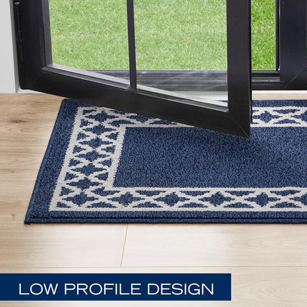 Nautica – Runner Rug 2 Piece Set | Indoor Runners for Hallways and Entry Rugs| Non-Skid Entry and Kitchen Door Mat| Machine Washable Carpet Rugs | 2'2" x 3'9" and 2'2" x 5' | Trellis Denim