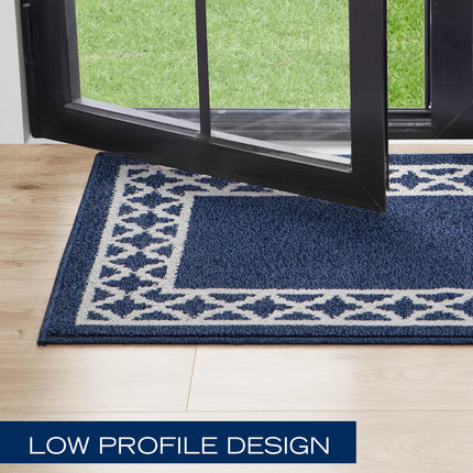 Nautica – Runner Rug 2 Piece Set | Indoor Runners for Hallways and Entry Rugs| Non-Skid Entry and Kitchen Door Mat| Machine Washable Carpet Rugs | 2'2" x 3'9" and 2'2" x 5' | Trellis Denim