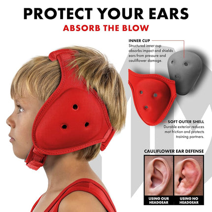 Matman Wrestling Headgear Kids Boys Girls Ear Guard Youth Ultra Soft Grappling Head Guard (Red)