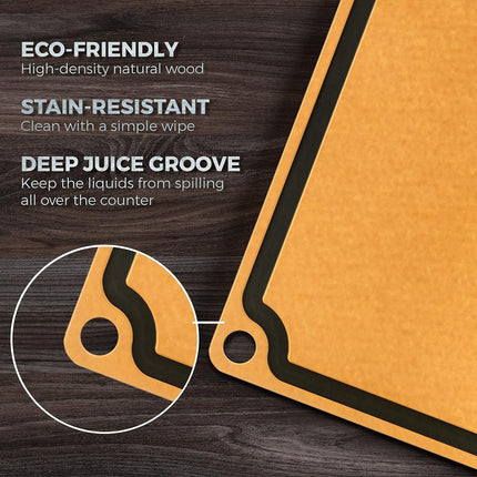 Cutting Board for Kitchen Dishwasher Safe, Wood Cutting Board, Natural Wood Fiber Composite, Juice Grooves, Non-Porous, Reversible, Extra Large, 17.3 x 12.8-inch, Natural Slate
