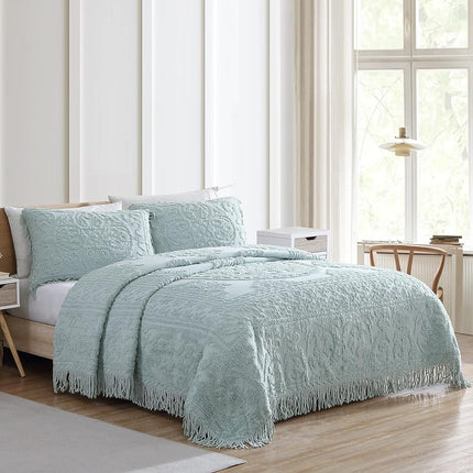 Beatrice Home Fashions Medallion Chenille Bedspread, King Sham, Blue