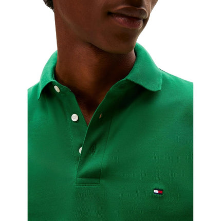 Tommy Hilfiger Men's Short Sleeve Polo Shirts in Slim Fit with Stretch and Organic Pique Cotton, Nouveau Green, XXL