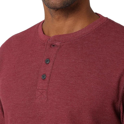 Wrangler Authentics Men's Long Sleeve Waffle Henley Shirt, Cabernet, XXL