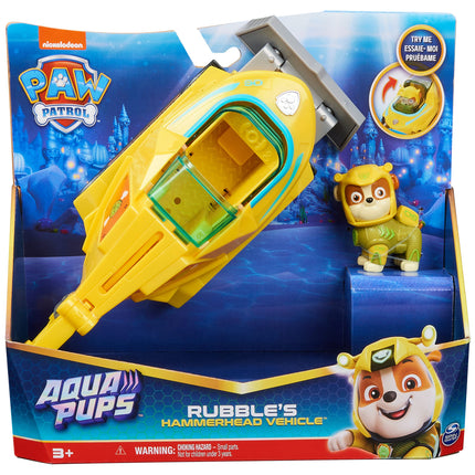 PAW Patrol Aqua Pups Rubble Transforming Hammerhead Shark Vehicle with Collectible Action Figure, Kids’ Toys for Ages 3 and up
