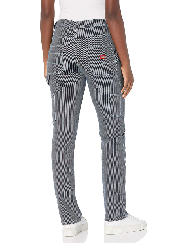 Dickies Women's Relaxed Straight Carpenter Pant, Rinsed Hickory Stripe, 4