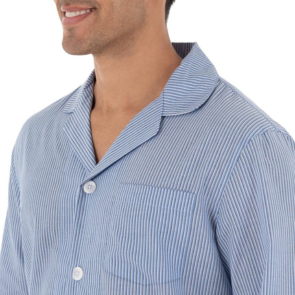 Fruit of the Loom Men's Long Sleeve Broadcloth Pajama Set, Blue Stripe, 4X