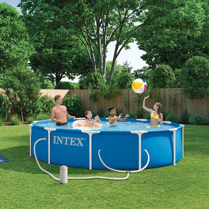 Intex Metal Frame 12ft x 30in Round Above Ground Swimming Pool Set w/Pump