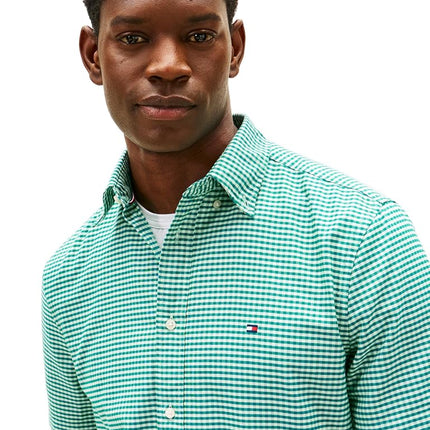 Tommy Hilfiger Men's Heritage Oxford Gingham Regular Short Sleeve Shirts, DEEP Ocean/Check XX-Large