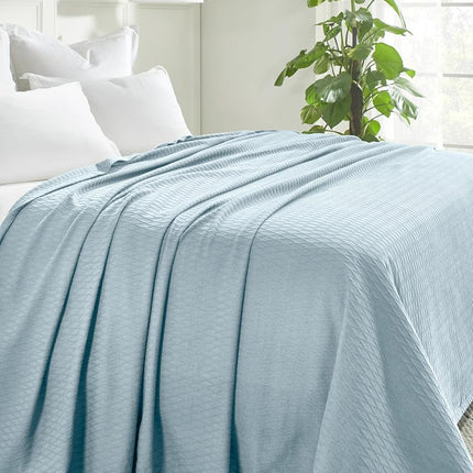 Superior 100% Cotton Thermal Blanket, Soft and Breathable Cotton for All Seasons, Bed Blanket and Oversized Throw Blanket with Luxurious Diamond Weave - Full/Queen Size, Aqua
