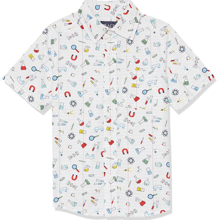The Children's Place Boys' Short Sleeve Poplin Button Down Shirt, White, XX-Large