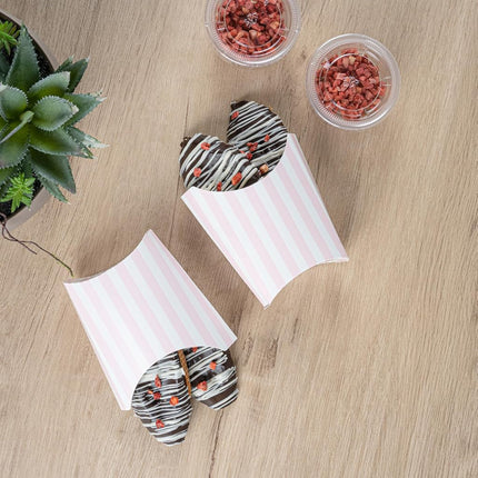 Bio Tek 3.9 x 2.6 x 3.5 Inch French Fry Cup, 100 Disposable Snack Cups - Stackable, Sustainable, Pink and White Paper 2 Ounce Fry Holder, for Fries, Onion Rings, Popcorn, or Cookies - Restaurantware