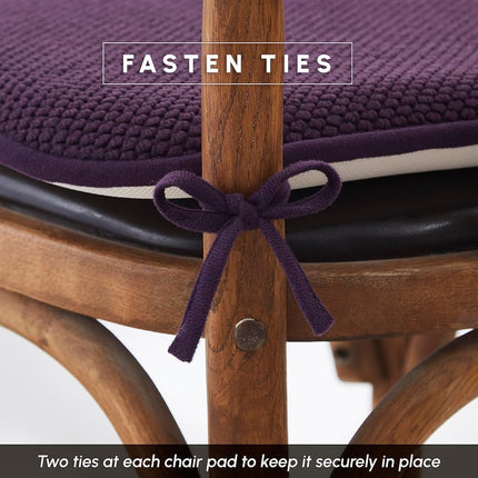 Elegant Comfort 4 Pack Chair Cushion Covers - Skid-Proof Rubber Backing - 16 x 16 Inch - Thick Dining Square Shape Seat Covers - Comfortable Textured Chair Pads with Ties - Honeycomb Pattern, Purple