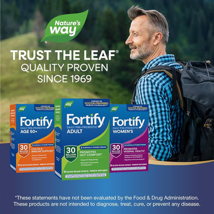 Nature's Way Primadophilus Fortify Daily Probiotic, 30 Billion Active Cultures, Acidophilus, Guaranteed Potency, Researched Strains, Delayed Release, 30 Vegetarian Capsules, Gluten-Free