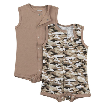 Hanes unisex-baby Ultimate Sleeveless Rompers for Boys & Girls, 2-pack, Dusty Tan, 0-6 Months