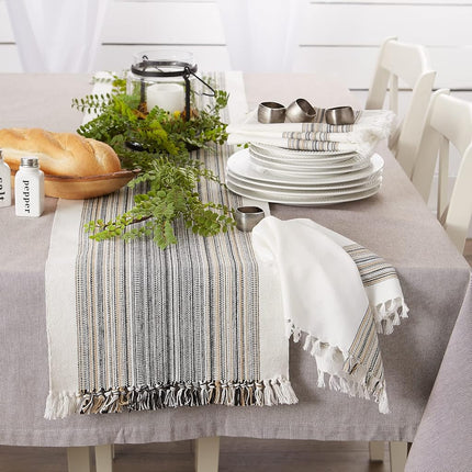 DII Striped Fringe Top, Cotton, Black, Table Runner, 14x72