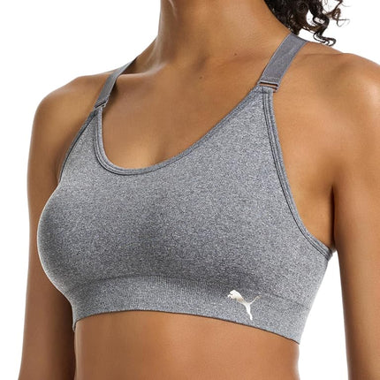 PUMA Women's 2 Pack Seamless Sports Bra, Opaque, Frosted Dew/Heather Grey, S