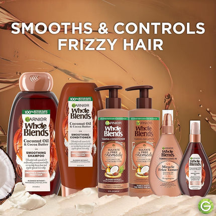 Garnier Whole Blends Coconut Oil & Cocoa Butter Smoothing Shampoo for Frizzy Hair, 22 Fl Oz, 2 Count (Packaging May Vary)