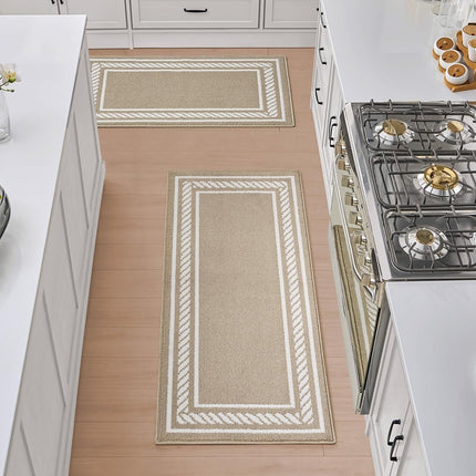 Nautica – Runner Rug 2 Piece Set | Indoor Runners for Hallways and Entry Rugs| Non-Skid Entry and Kitchen Door Mat| Machine Washable Carpet Rugs | 2'2" x 3'9" and 2'2" x 5' | Rope Border Beige