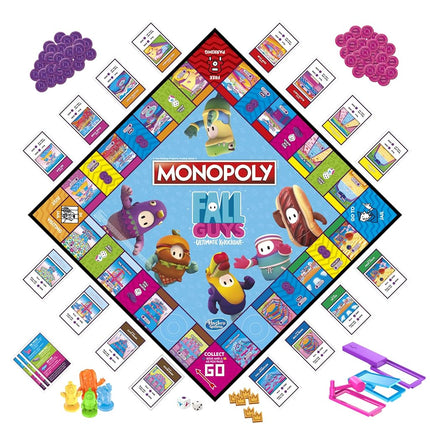MONOPOLY Fall Guys Ultimate Knockout Edition Board Game for Players Ages 8 and Up, Dodge Interactive Obstacles, Includes Knockout Die