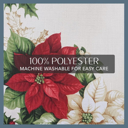 Threadmade Elrene Red and White Poinsettia Fabric Christmas Tablecloth, Polyester, 84" x 60" (Oblong)
