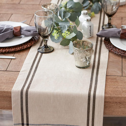 DII 14" x 108" French Stripe Farmhouse Table Runner Taupe Black