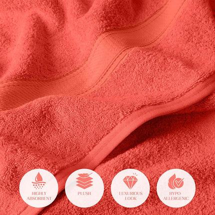 Juego de Toallas de Baño de Lujo de Algodón Egipcio Superior de 800 GSM, Incluye 2 Toallas de Baño, Esenciales de Lujo, Toallas Absorbentes de Secado Rápido, Baño de Invitados, Apartamento, Casa Nueva, Ducha, Calidad Hotelera, Coral