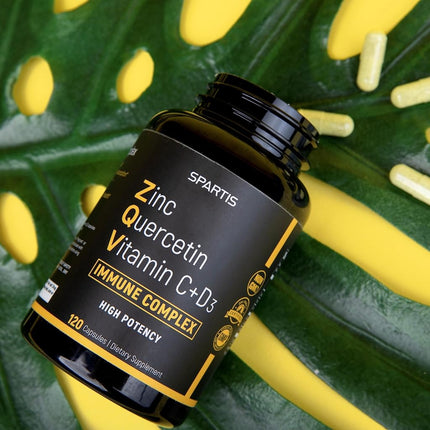 Zinc Quercetin 500mg with Vitamin C Vitamin D3 Bromelain Immune Support High Potency Anti Inflammatory Quercetin Zinc Supplement Immunity Booster ZQV Immune Complex (120-Ct)