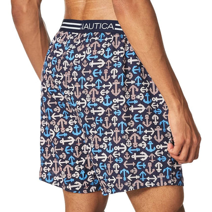 Nautica Men's Classic Cotton Loose Knit Boxer Shorts, Nautical Anchor-Peacoat, S