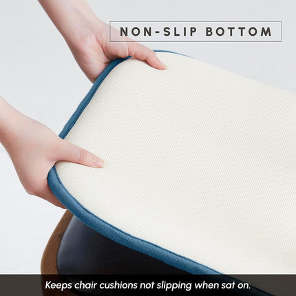 Elegant Comfort 4 Pack Chair Cushion Covers - Skid-Proof Rubber Backing - 16 x 16 Inch - Thick Dining Square Shape Seat Covers - Comfortable Textured Chair Pads with Ties - Honeycomb Pattern, Blue