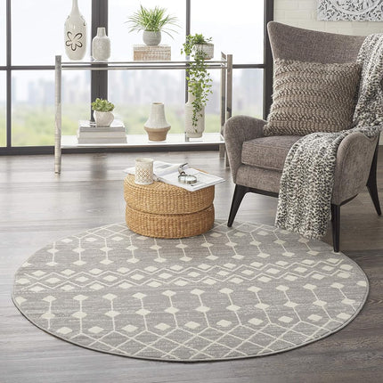 Nourison Grafix Bohemian Contemporary Grey Area Rug (5' Round), 5'3"XROUND,