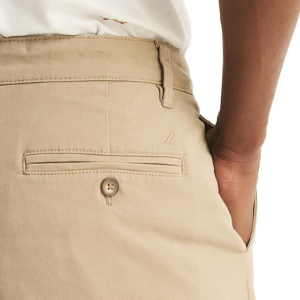 Nautica Men's Classic Fit Flat Front Stretch Solid Chino 8.5" Deck Shorts, Beige Khaki, 34