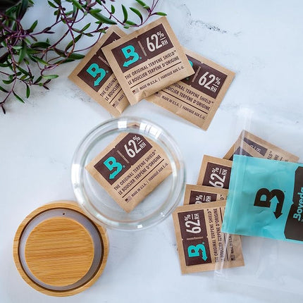 Boveda 62% RH Size 8-10 Pack Two-Way Humidity Control Packs - For Storing 1 oz - Moisture Absorber for Small Storage Containers - Humidifier Packs - Hydration Packets w/Resealable Bag