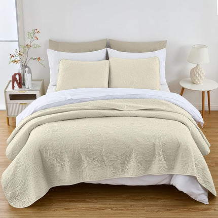 Chezmoi Collection 3 Piece Oversized Bedspread Coverlet Set, Ivory, Queen