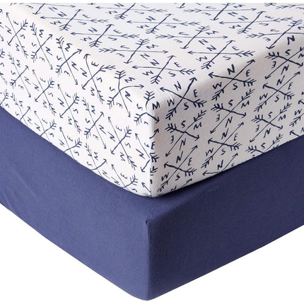 HonestBaby Baby Organic Cotton Changing Pad Covers (Set of Two), Compass/Navy, One Size