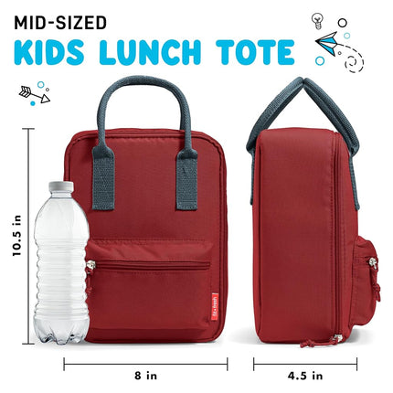 Fit & Fresh Connor Kids Lunch Tote, Versatile Thermal Insulated Lunch Box for School and Camp, Adult Lunch Bag with Front Zip Pocket, Red