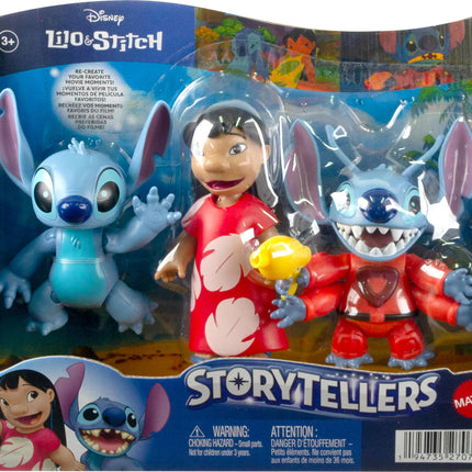 Mattel Disney Lilo y Stitch Finding Ohana Pack de 3 figuras Storytellers, Experimento 626, Lilo y Stitch, juguetes articulados de la película