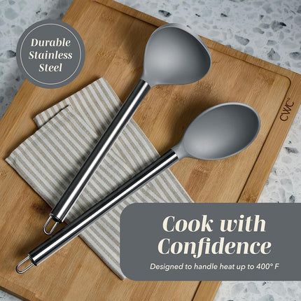 COOK WITH COLOR Silicone Cooking Utensils, 10 Pc Kitchen Utensil Set, Easy to Clean, Nonstick Cookware Safe, Kitchen Gadgets Set (Grey)