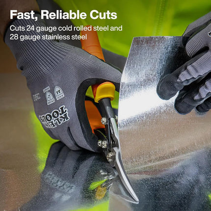 Klein Tools 1302S Aviation Tin Snips, Straight, Long Cut, Heavy Duty Metal Cutting Shears with Forged Steel Blade
