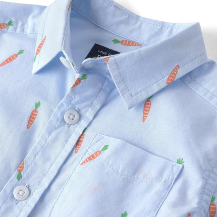 Camisa de manga larga con botones de popelina para bebés y niños pequeños de The Children's Place, estampado de zanahorias azules, 18-24 meses