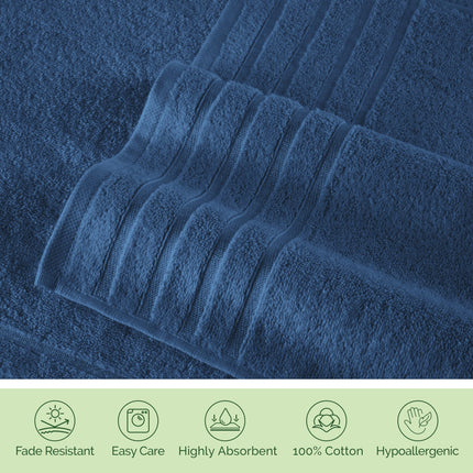 Elegant Comfort 4 Lines Viscose Stripe 6-Piece Premium Towel Set - 100% Turkish Cotton High Absorbent Luxury Bathroom Towels – Includes 2 Washcloths, 2 Hand Towels and 2 Bath Towels Set, Navy Blue