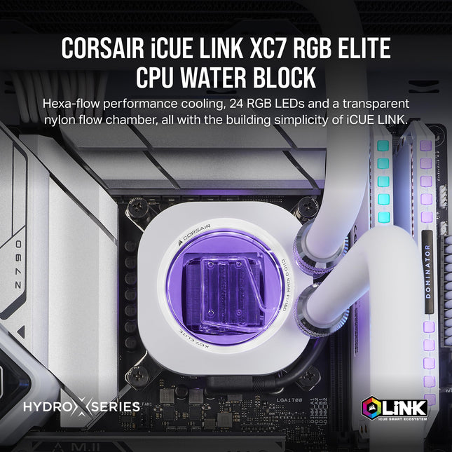Corsair iCUE LINK XC7 RGB ELITE CPU Water Block - Transparent Flow Chamber - 24 RGB LEDs - Fits Intel® LGA 1700, AMD® AM5 and older - White