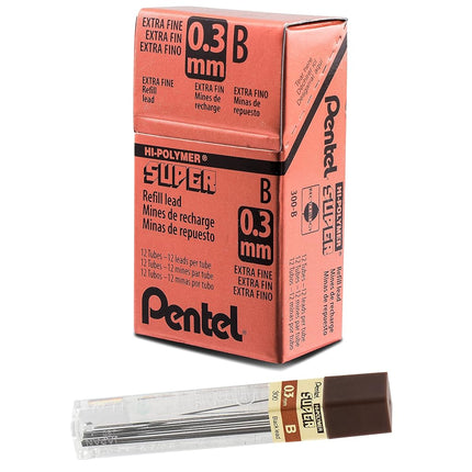 Pentel 0.3 mm B Refill Lead (Pack of 12 Tubes, 12 Leads per Tube)